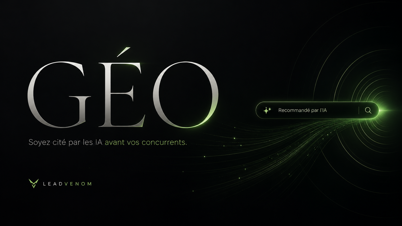 Illustration GEO LeadVenom reliant une recommandation générée par l’IA à la visibilité d’une entreprise