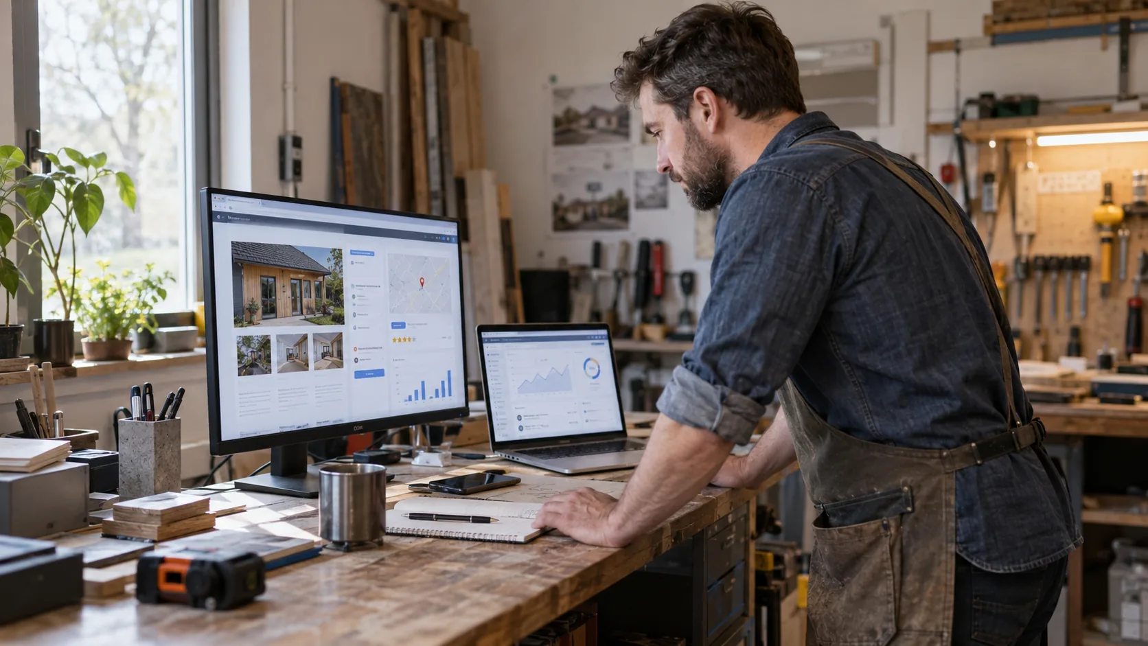Artisan consultant son site internet et ses données de visibilité dans son atelier