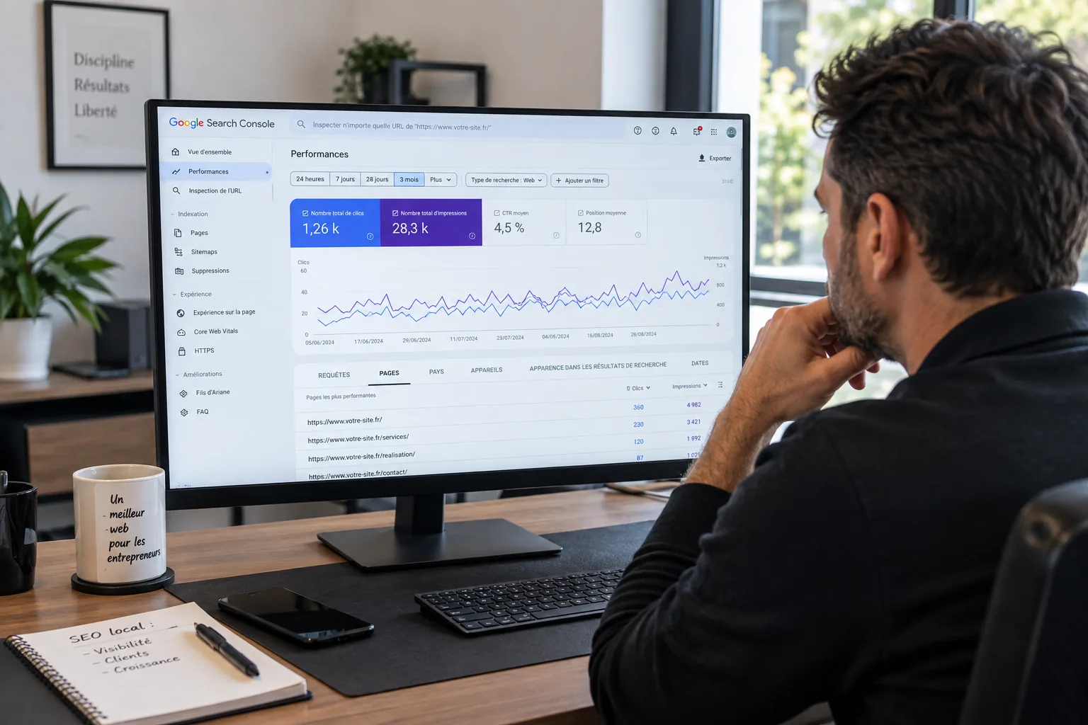 Professionnel consultant les performances d’un site dans Google Search Console