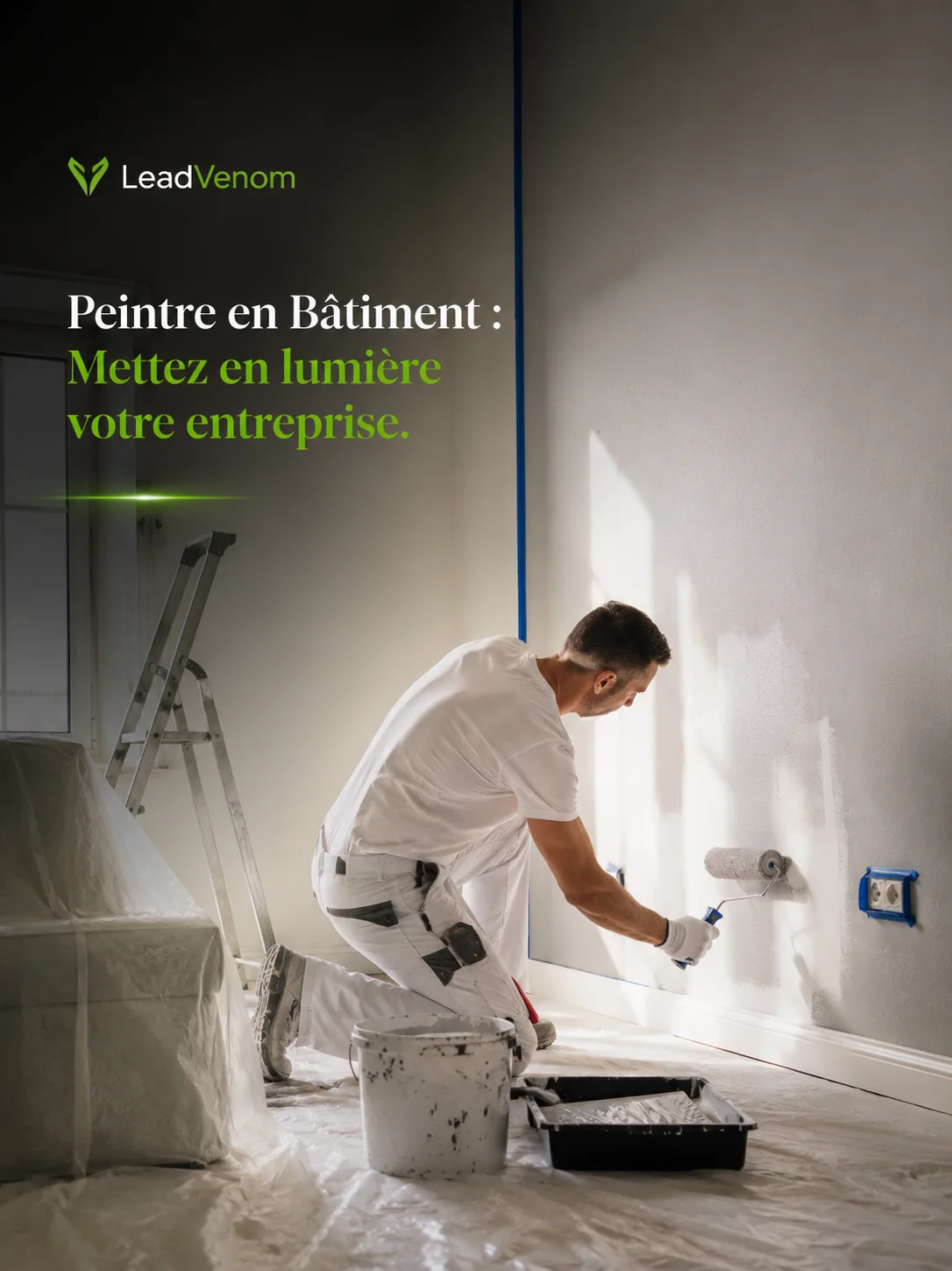 Illustration verticale d’un artisan peintre appliquant de la peinture sur un mur intérieur